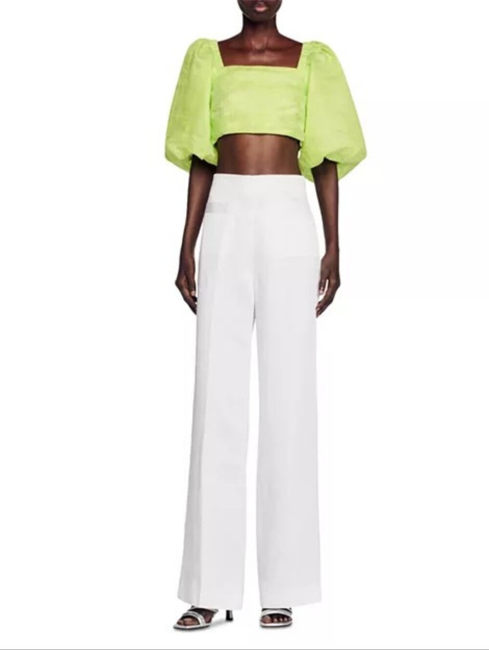 Sandro White Wide-Leg Linen Blend Pants